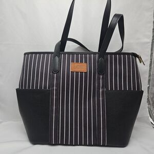 Women's Lee Black And White Stripe Logo Tote/Purse With Side Pocket
